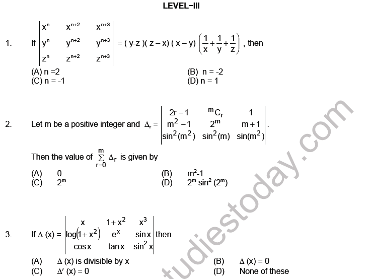 JEE Mathematics Matrices and Determinants MCQs Set A, Multiple Choice